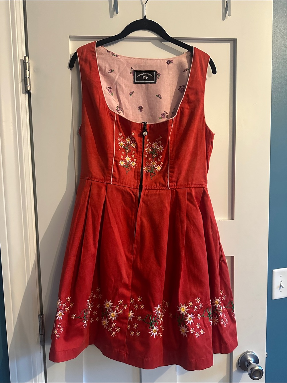 Red Floral Embroidered Dirndl